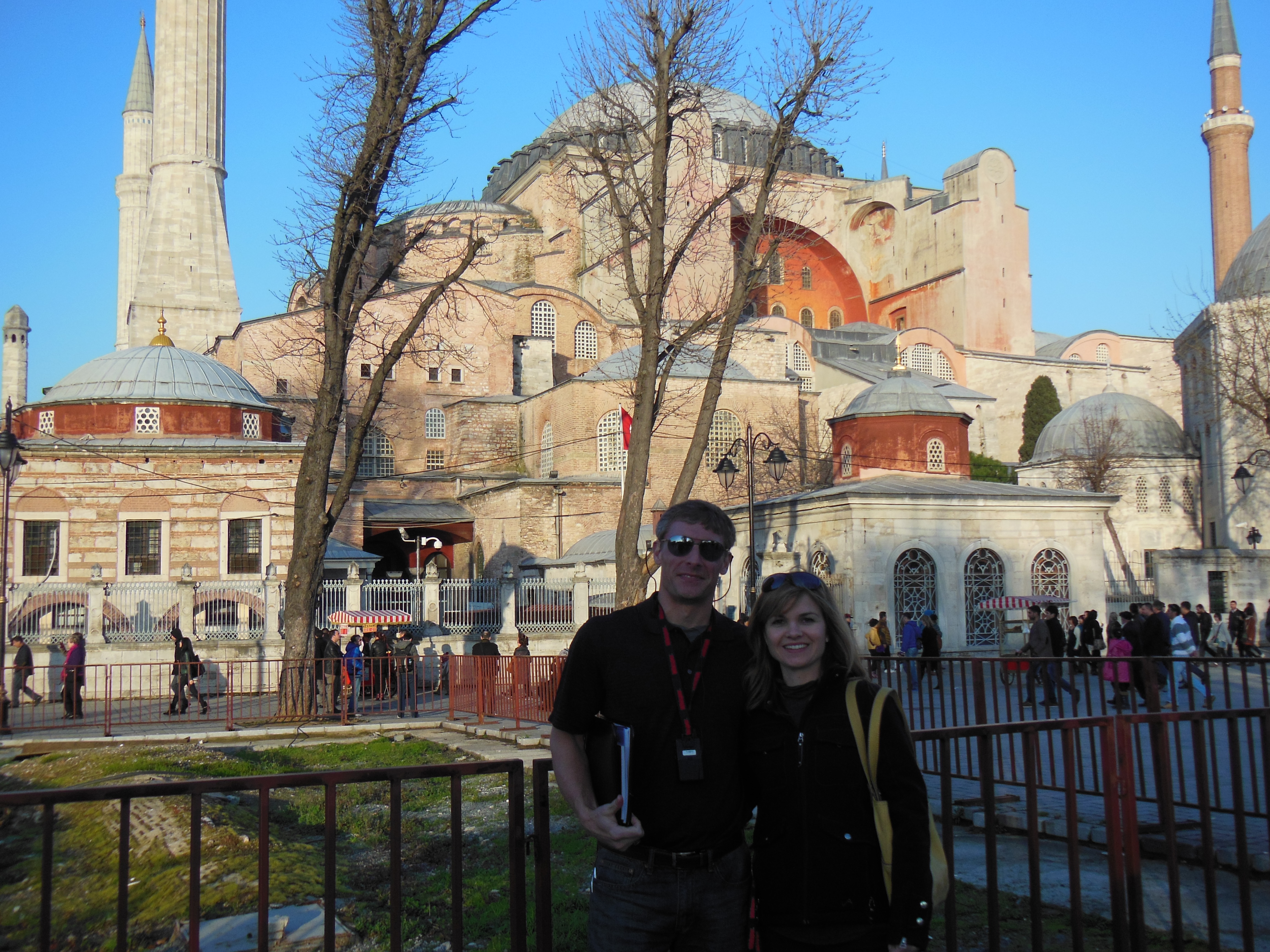 Andrea Elrod and husband, Russ, standing in front of the Hagia Sophia in Instanbul